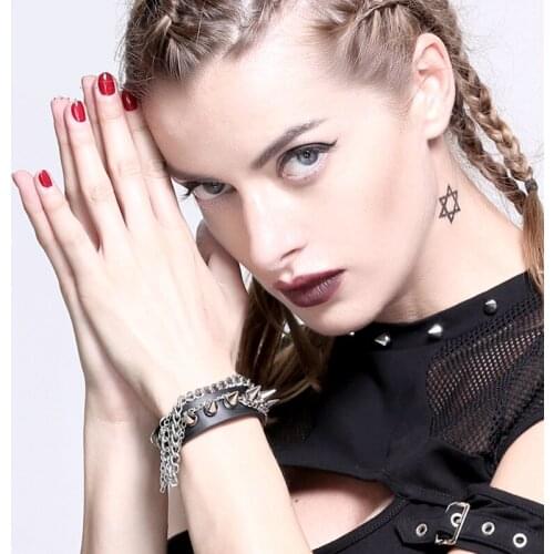 Steampunk bracelet personality fashion mens and womens bracelet Europe and America retro PU belt chain bracelet Halloween jewe