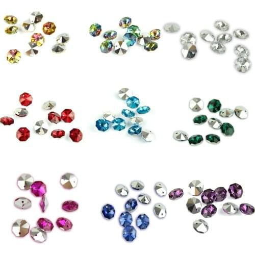 50pcs/lot 14mm Octagon Beads 2 Holes Silver Plated Bottom Strand Hanging Diamond Bead For DIY News