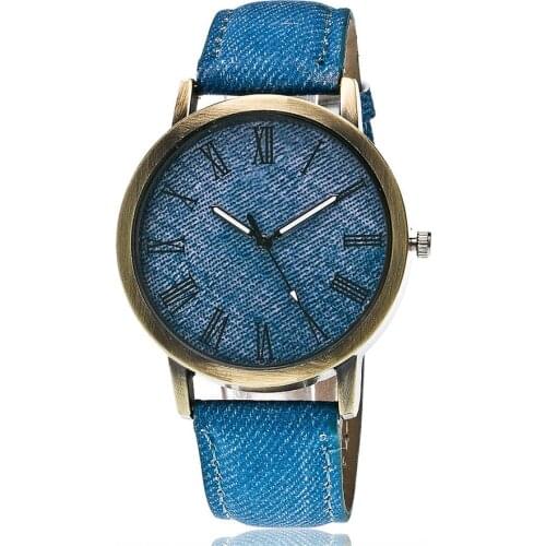 CAY Fashion Casual Womens Mens Quartz Wristwatches Blue Denim Rome Literal Bronze Simple Design Cowboy Watches Relogio Masculino