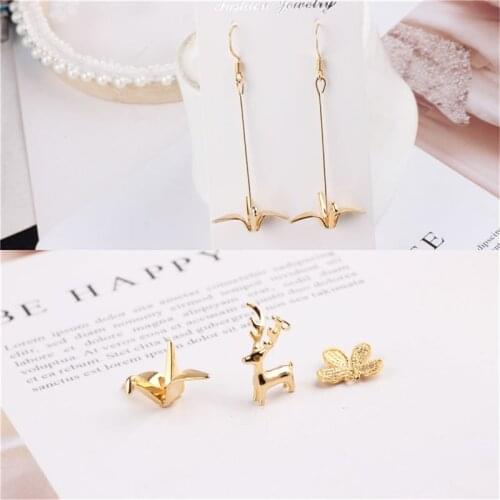 Julie Wang 5PCS Tiny Copper Animal Charms Gold Color Paper Crane Deer Butterfly Shape Pendant Bracelet Jewelry Making Accessory