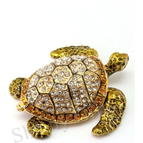 Enamel Craft Crystal Stones Sea Turtle Trinket Box Desk Decorative Small Gadget