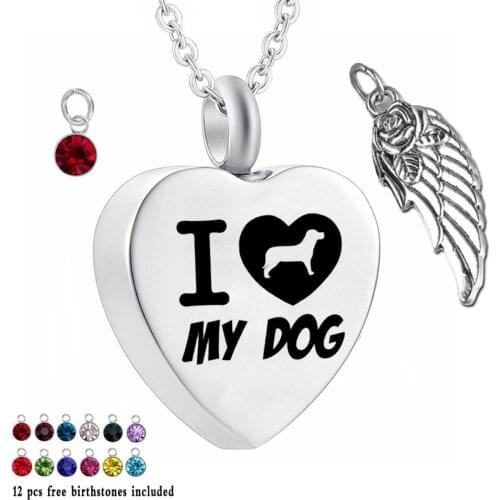 I my dog 12 Piece Birthstone Crystal Urn Necklace Heart Memorial Keepsake Pendant Ash Cremation Jewelry for Ashes