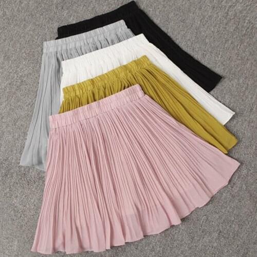 Short Chiffon Pleated Skirt Women Harajuku Summer White Tulle Mini Skirt Sexy Beach High Waist Ladies Skirts Faldas Fishion