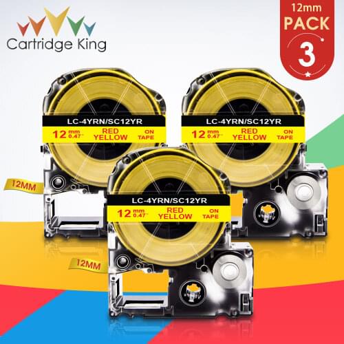 3PK Compatible for Epson 12mm Printer Ribbon Red on Yellow SC12YR LK-4YRN Label Tape work for Epson LW-300 LW-400 Label Maker