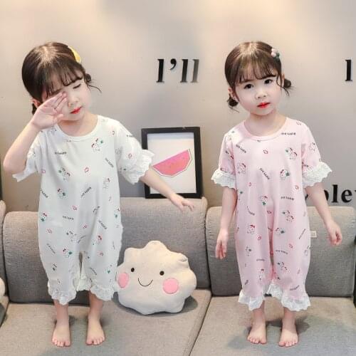 Summer girls bear short-sleeved one-piece baby home one-piece onsies pajamas