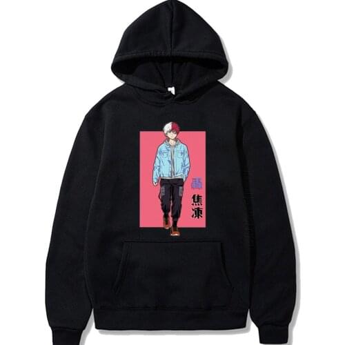 Hot My Hero Academia Hoodies Todoroki Shoto Classic Comic Classic Anime Japan Men Streetwear Black