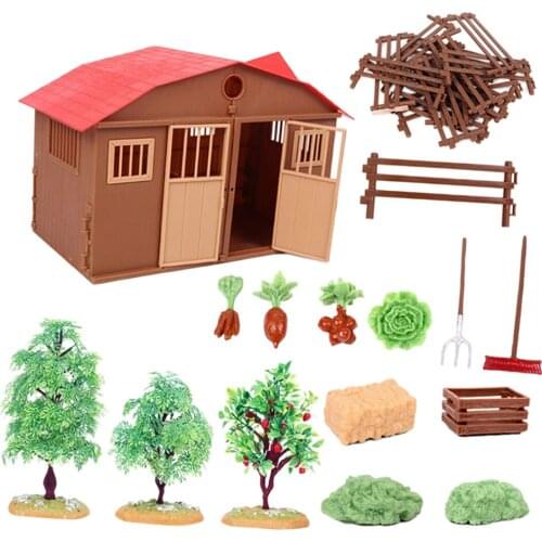Simulation DIY Farm Model Miniatures House Trees Kids Educational Toys Decor