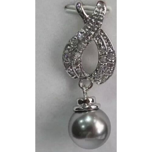 Fashion zircon metal silver plated 12mm grey Shell Pearl Necklace Pendant