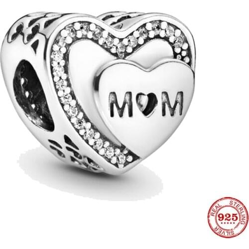 Trendy Moms Day Silver Color Heart Mother Gift Mom Charm Mothers Day Gift fit Original Pandora Bracelet Jewelry