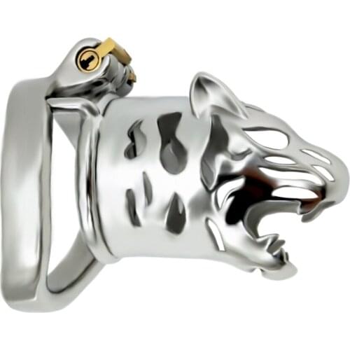 FAAK Long Stainless steel tiger head cock cage curved ring male chastity device penis lock sex toys for men adult sex game