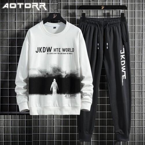 Brand 2021 Spring Autumn Trend New Long Sleeved Printed Mens Sweatshirt Set Harajuku Fashion Tracksuit Street Men Sportswear