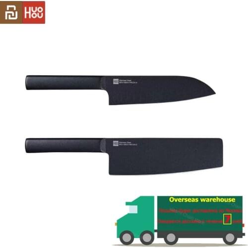 2Pcs Youpin Huohou Cool Black Kitchen Knife Scissor Non-Stick Stainless Steel Knife Set 307mm Slicing Knife +298mm Chef Knife