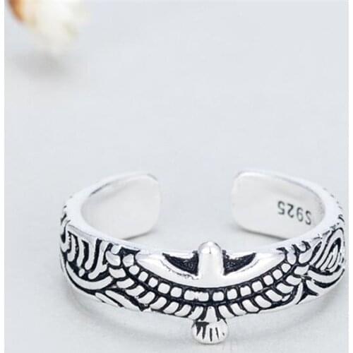 New Arrival Domineering Personality Cute Animal 925 Sterling Silver Jewelry Retro Eagle Geometric Flower Opening Rings SR88