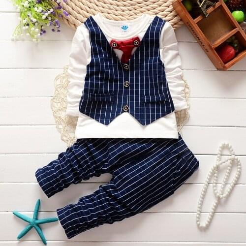 Baby Boy Clothes Korean O-neck Gentleman With Tie T-shirts Tops + Pants 2PCS Infant Clothing Kids Bebes Jogging Suits Tracksuits