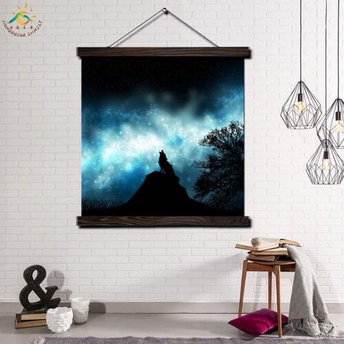 Night Wolf Single Modern Wall Art Print Pop Art Picture And Poster Frame Hanging Scroll Canvas Painting Home Decor Moonlight