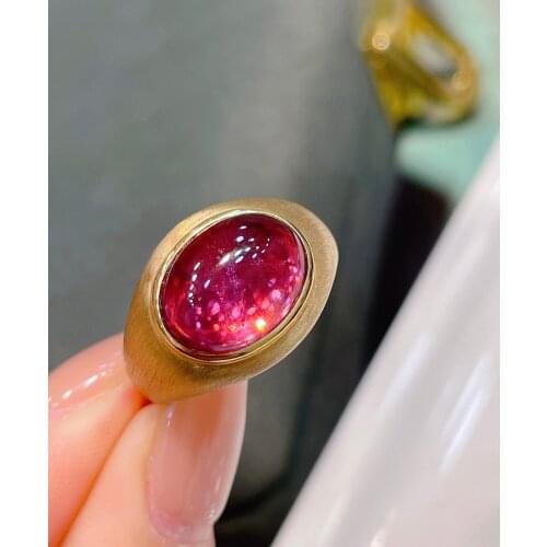 LR Solid 18 K Gold Jewel Natural Red Tourmaline Gemstones 5ct Diamonds Female Rings for Women Fine Ring