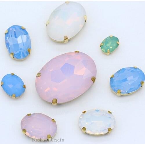 All-size Oval Opal sewing Flatback crystal glass Gemstone claw rhinestone jewels Gold Button Buckle Clothing accessories