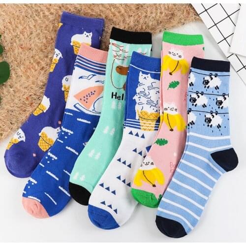 PEONFLY Funny Socks Hosiery Women Cartoon Street Personality Originality Socks Original Harajuku Kawaii Korean Animal Print CAT