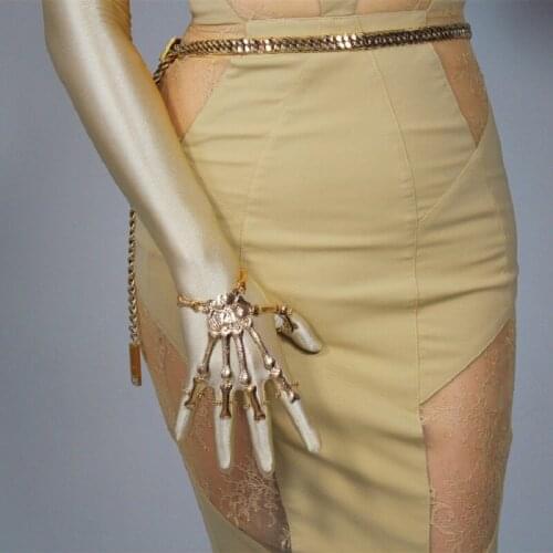 60cm Black Gold Girls Extra Long Spandex Mittens Cosplay Evening Club Dress Finger White Gloves with Skull witte handschoenen