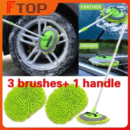2 in 1 Car Cleaning Brush Telescoping Long Handle Auto Wash Brushes Accessories Car Wash Cleaning Mop