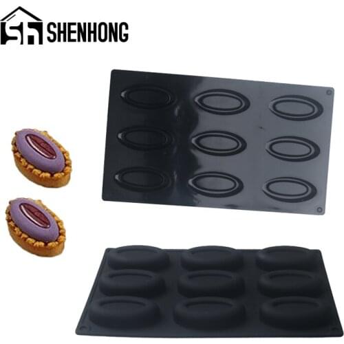 SHENHONG 9 Cavity Silicone Mousse Cake Mold Oval French Dessert Baking Tool Soap Moulds Egg Tart Ring Chocolate Pastry Tools