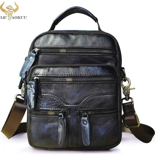 Thick Quality Leather Male Travel Shoulder Messenger bag Fashion Designer Cross-body Bag 8" Tablet Tote Mochila Satchel bag 04c