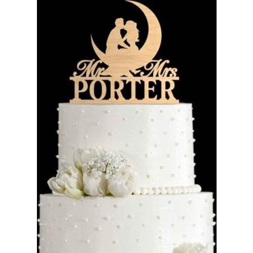 Cake toppers for wedding,Bride & groom wedding party cake topperPersonaliseMoon wedding cake topper,moon Couple wood acrylic