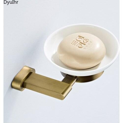 Bathroom wall-mounted simple oblate chassis hardware pendant brass material bracket soap dish ceramic dish Bathroom accessories