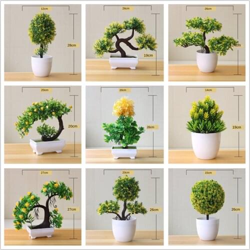 Yellow Artificial Plant Small Tree Potted Bonsai Ornaments for Home Garden Hotel Bathroom Bedroom Decor Artificial Plants Bonsai