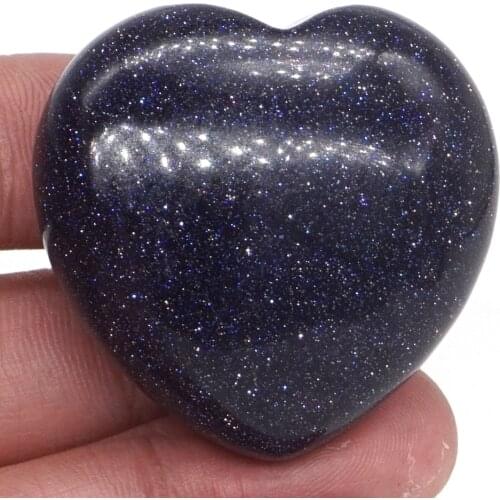 1.5" Puffy Love Heart Assorted Blue Goldstone Sand Crystal Hand Carving Reiki Healing Energy Chakra Gift