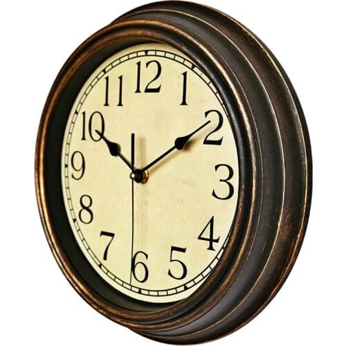 12-Inch Round Classic Clock Retro Non Ticking Quartz Decorative Wall Clock