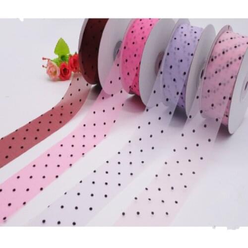 2Yards/lot 4cm Printed Organza Ribbon DIY Craft Wedding Party Small Dots Gift Wrap Decoration Woven Ribbon Garment Accessories