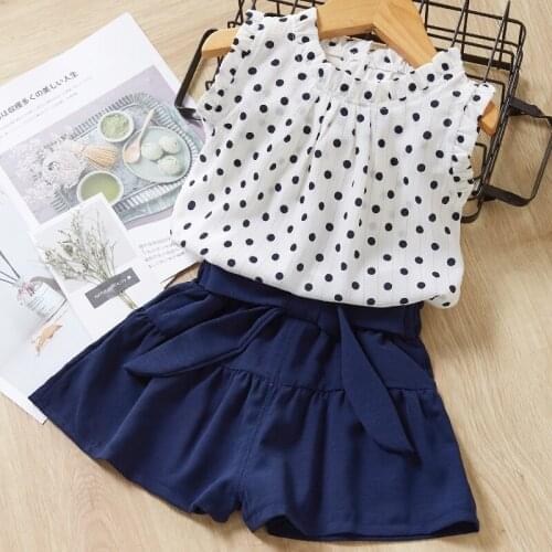 2021 Girls Clothes Set Summer Polka Dot Sleeveless Tops and Shorts 2 Pcs Girl Kids Clothes Suit 2 6 Years Children Clothes