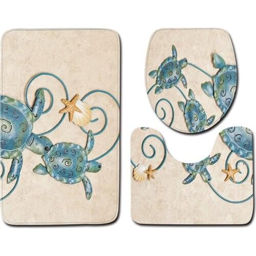 3pcs/set Vintage Cartoon Print Anti-slip Bathroom Floor Mat Home Decor Shower Non-Slip Rug Bath Door Mats Turtle
