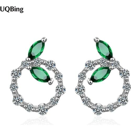 925 Sterling Silver Circle Round Wedding Leaves Stud Earrings Brincos Jewelry