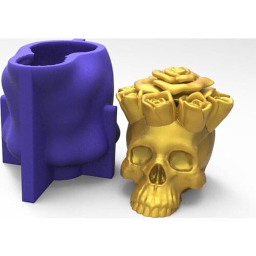 94PF 3D Rose Skull Candle Epoxy Resin Mold Plaster Soap Silicone Mould DIY Crafts Home Ornaments Casting Tool