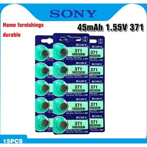 15pcs Original Sony 371 SR920SW 920 LR920 AG6 LR920 LR69 171 1.55V Silver Oxide Battery For Watch toys Calculator MADE IN JAPAN