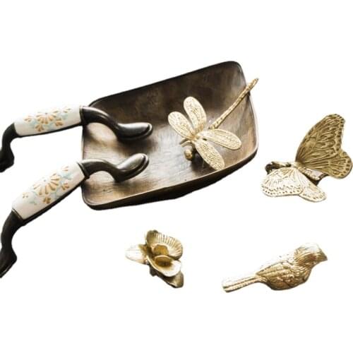 American European Retro Brass Small Butterfly Orchid Handle Wardrobe Cabinet Shoe Cabinet Drawer Cabinet Door Pure Copper Handle