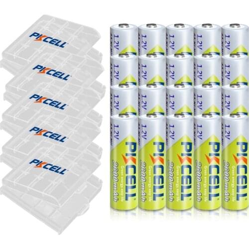 20Pcs PKCELL Battery NIMH AA 2600Mah 1.2V 2A Ni-Mh aa Rechargeable Batteries AA Bateria Baterias + 5pcs Battery Hold Case Boxes