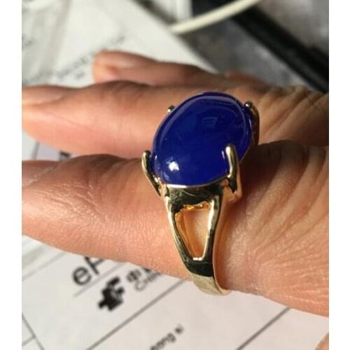 Free shipping > >>>Nature 10x14mm ellipse lapis lazuli stone 925silver-gild ring