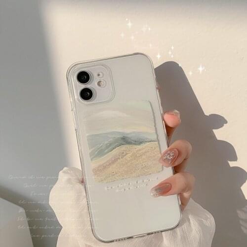 Retro artist Sunset Dune sky oil painting Phone Case For iPhone 11 12 Pro Max Xs Max XR Xs 7 8 Plus 7Plus case Cute clear Cover