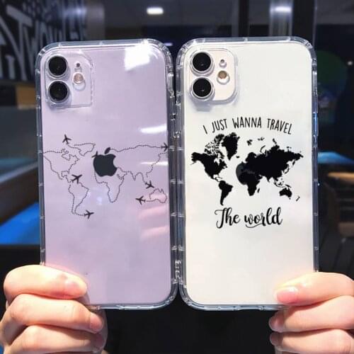 Airplane world map travel abstract Phone Case Transparent for iPhone 6 7 8 11 12 s mini pro X XS XR MAX Plus cover funda shell