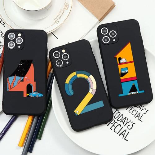 Arabic numerals phone case for iPhone 12 12mini 11 Pro X XR XS Max 6 7 8plus 5 SE2020 for Stitch Black silicone protective shell