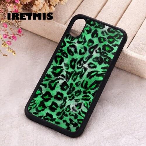 Iretmis 5 5S SE 2020 Phone Cover Case for iPhone 6 6S 7 8 Plus X Xs XR 11 12 Mini Pro Max Rubber Silicone Green Leopard Print