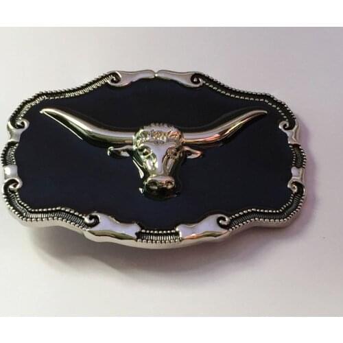 Black Bull Horn Head Enamel Belt Buckle