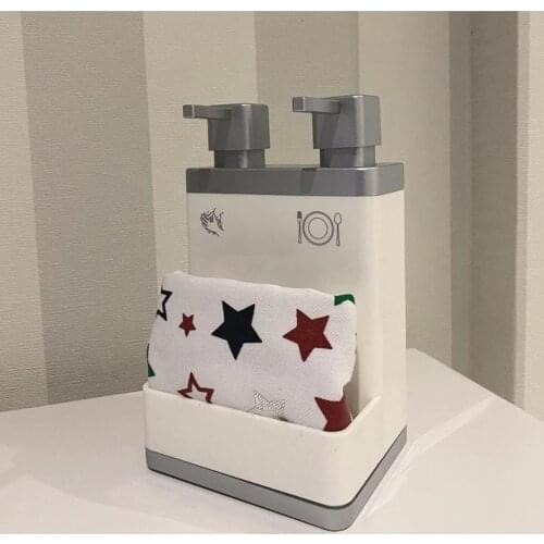 Double Liquid Soap Dispenser Acrylic Dish Sponge Holder Kitchen Bathroom Accessories 3 Colors Washing Refillable Decorative