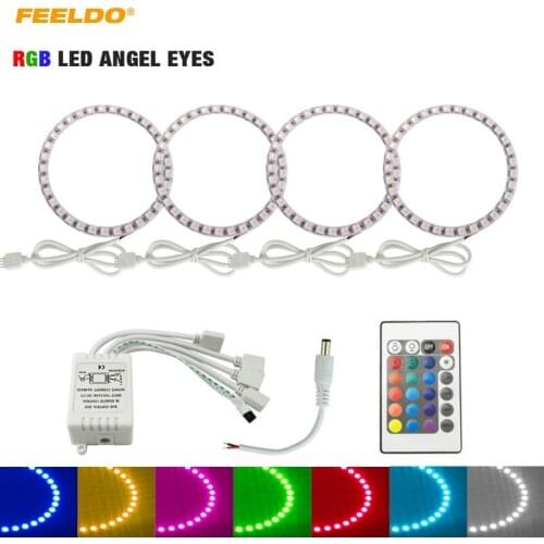 FEELDO 1Set Car LED RGB Angel Eyes Halo Ring Light Wireless Remote Control for Ford Focus 08+ Bi-Xenon Headlight