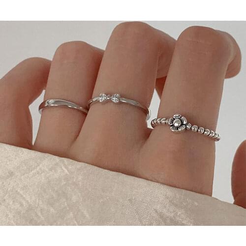 VENTFILLE 925 Sterling Silver Flower and Bow Love Combination Ins Niche Ring