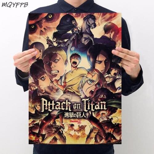 Anime Attack On Titan Character Collection Kraft Retro Paper Poster Wall Sticker Home Decoration Painting 50.5x35cm