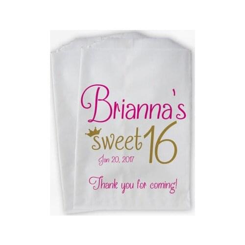 Custom BIRTHDAY sweet tiara crown wedding popcorn candy Buffet treat bags Bridal baby Shower Bakery Cookie gift Favors pouches